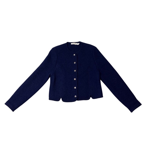 Talbots Sweaters - Talbots Vintage Navy Blue 100% Wool Boiled Knit Cardigan Jacket Silver Buttons 6